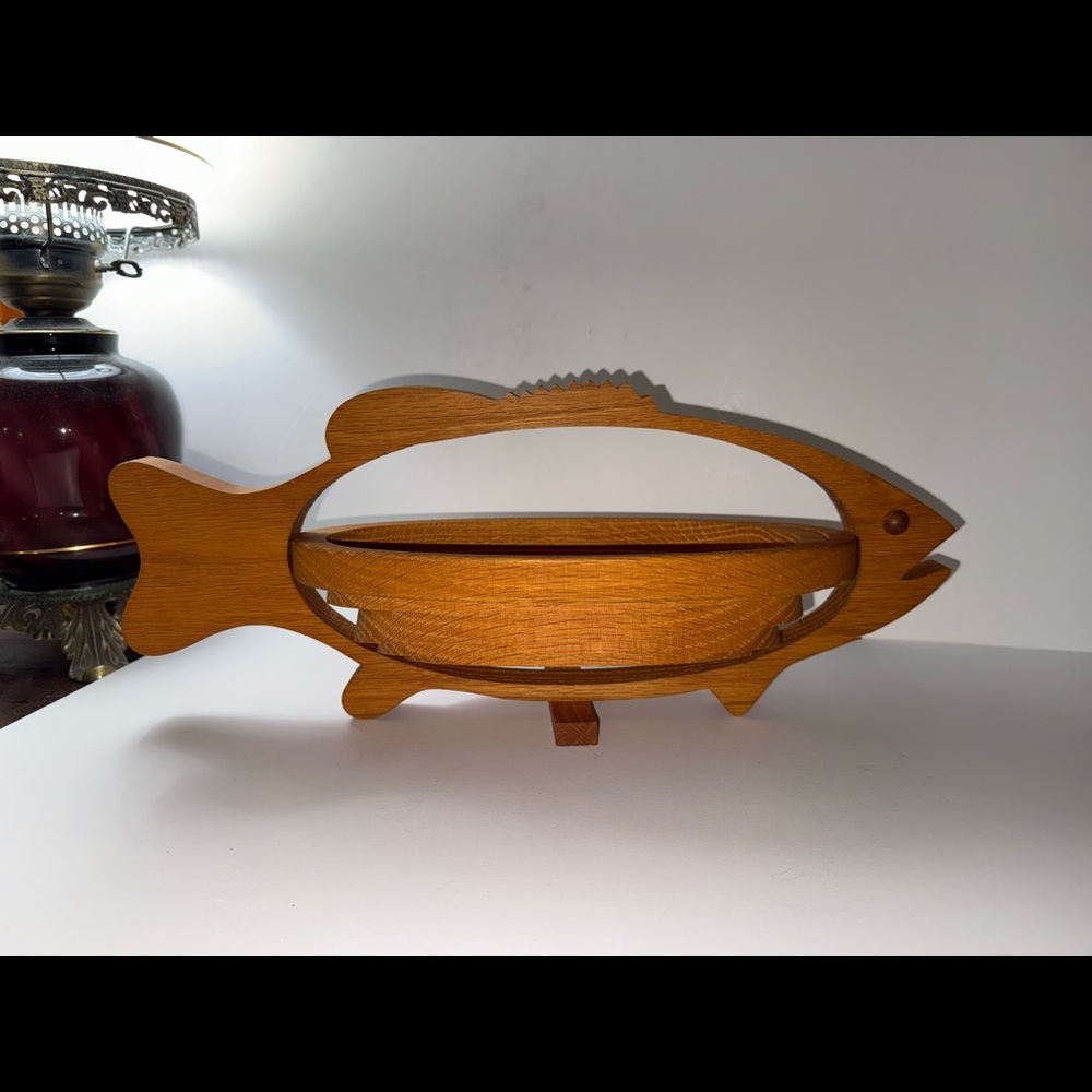 Collapsible Wood Fish Shaped Basket Vtg John Keim